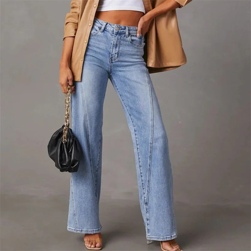 High-Waisted Wide Leg Jeans - Light Wash Denim