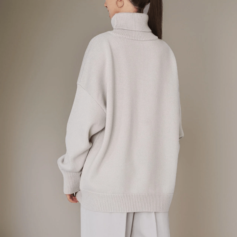 Oversized Knit Sweater - Ribbed Turtleneck