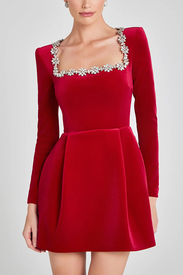 Jewel Neckline A-Line Velvet Party Dress