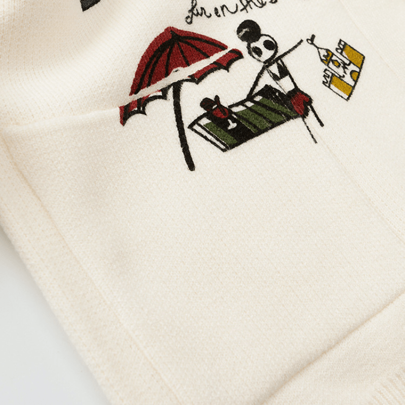 Embroidered Oversized Cardigan with Pockets