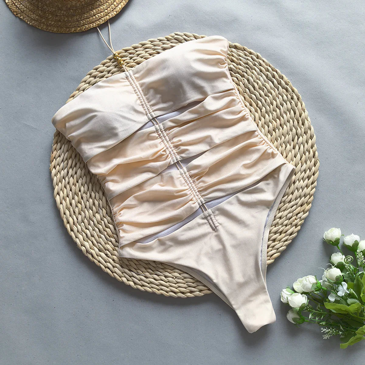 Women's One-Piece Swimsuit – Strapless Cut-Out, High-Cut Leg, Minimalist Style-83762-31fce541-64d2-4112-a432-f6c70e669bca