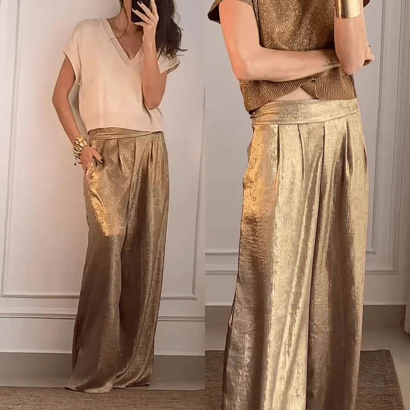 Wide Leg Pantaloons - High Waist Pleated Front
