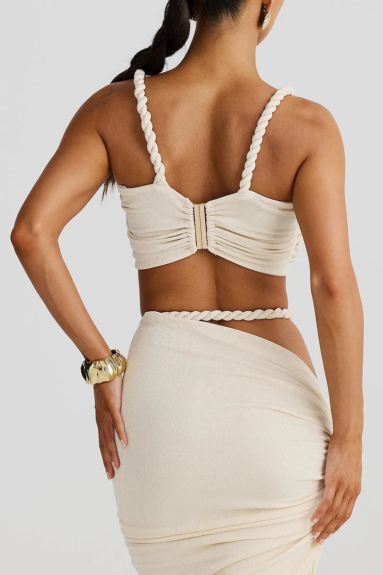 Women's Two-Piece Outfit – Rope Detail Top, Asymmetrical Draped Skirt, Matching Set-83582-33348830-f608-4f93-b740-307c0a541e4e