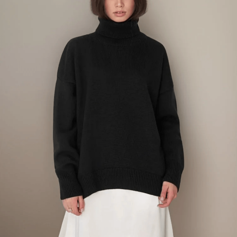 Oversized Knit Sweater - Ribbed Turtleneck