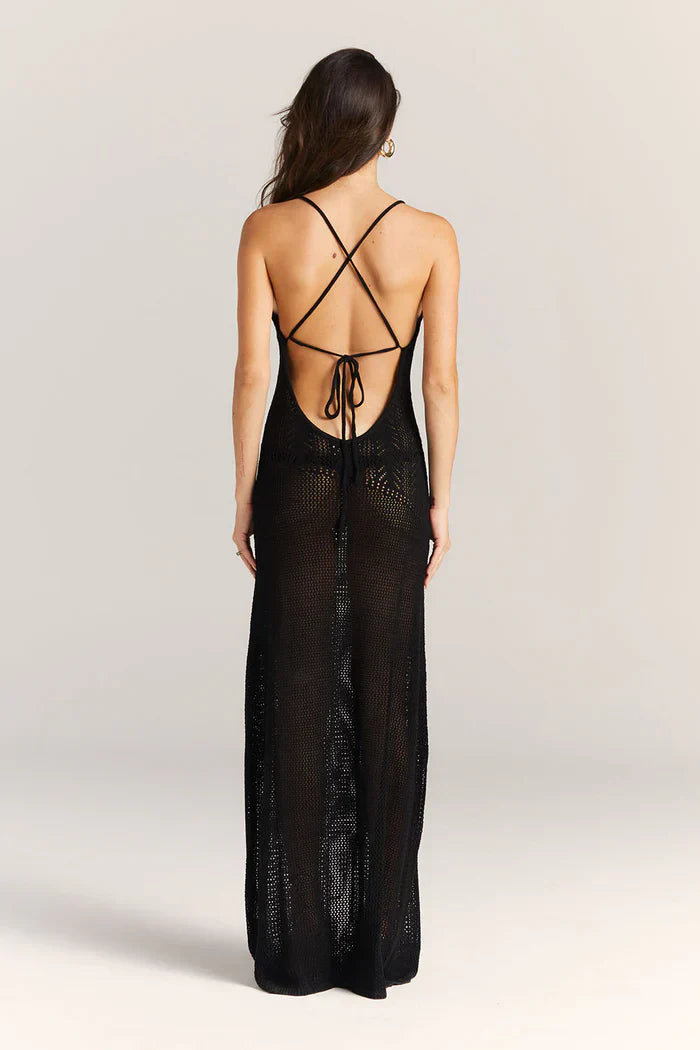 Basicfold Women's Open Knit Maxi Dress – Floral Cutout, Spaghetti Straps-83282-33934ffd-793c-4c34-a109-774abf7bb620