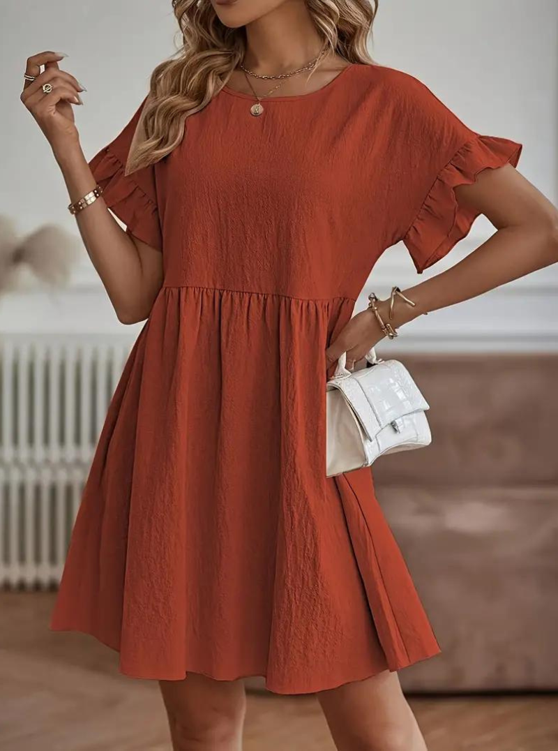 Women's A-Line Dress – Ruffle Short Sleeves, Gathered Waist, Multiple Colors-82588-344b0a3c-5b2e-49e7-bc5d-db5f2106eb4b
