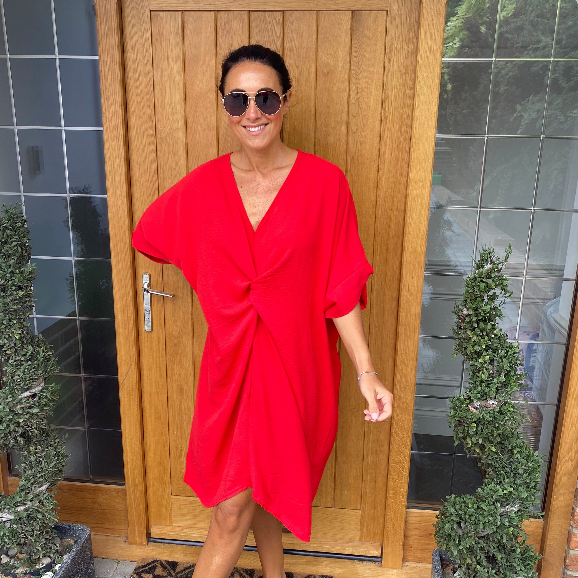 Knot-Waist Dress with Asymmetrical Hem