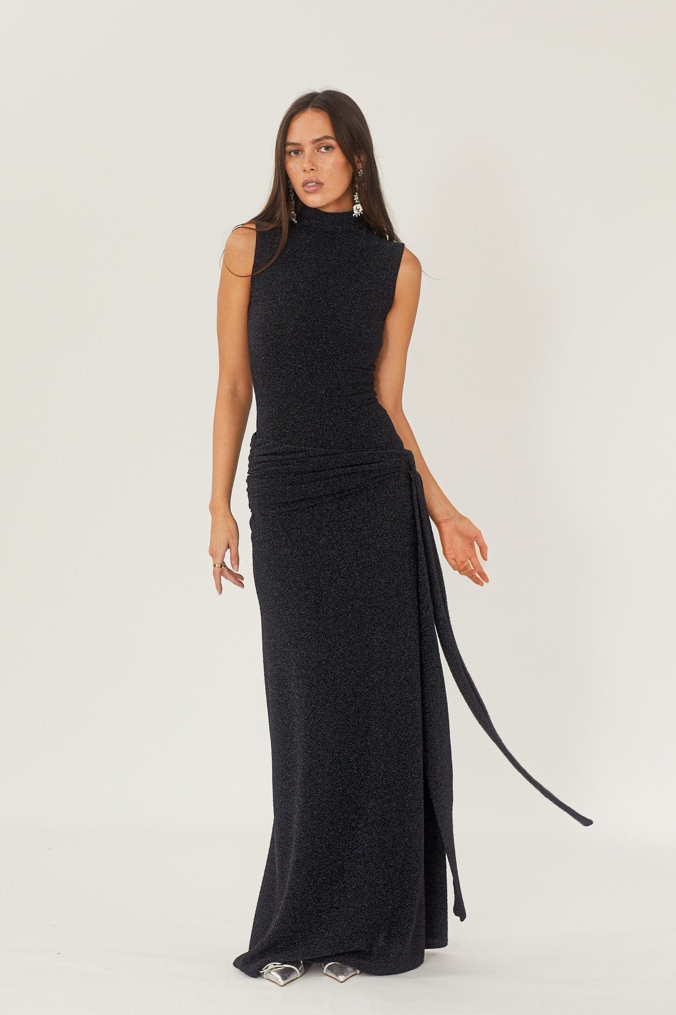 High Neck Sleeveless Maxi Dress with Belt