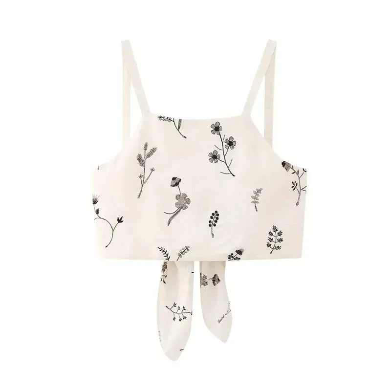 Floral Two-Piece Outfit - Tie-Front Crop Top