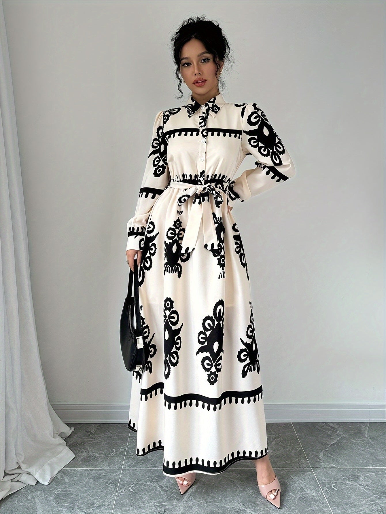 Women's Printed Long-Sleeve Dress with Tie Belt-83357-373e1c63-d441-4fae-b193-5d36a3d72081