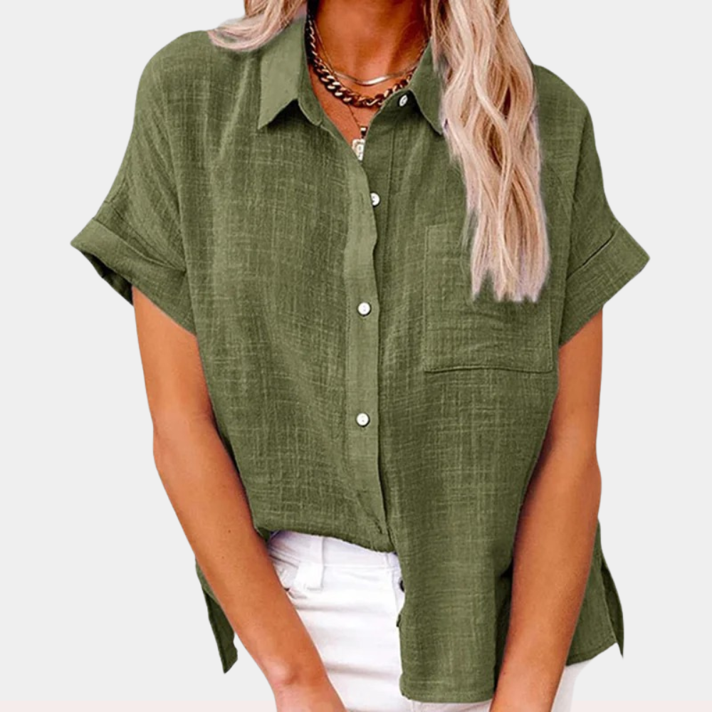 Relaxed Fit Button-Down Top - Cuffed Sleeves