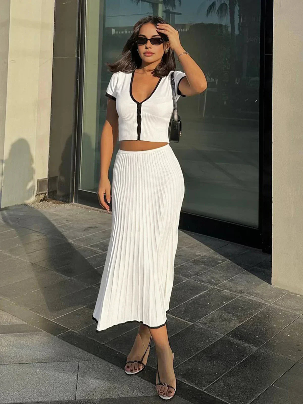 Ribbed Knit Two-Piece Set with Trimmed Skirt