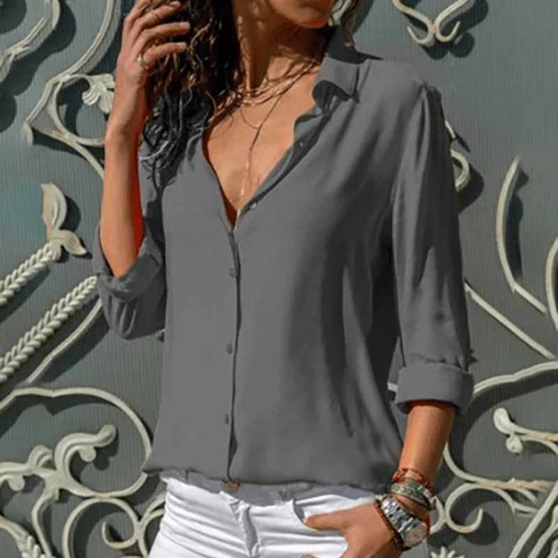 Relaxed Button-Up Blouse - Lightweight Cotton Blend