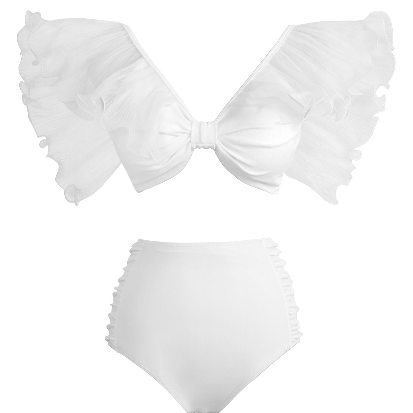 High-Waisted Swimwear Set - Ruffled Tie Front