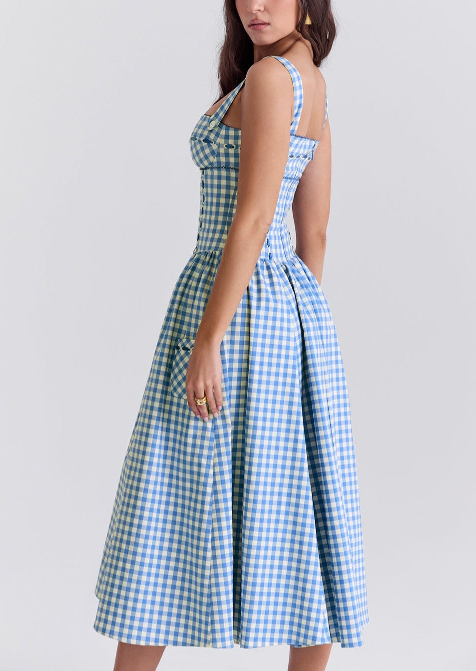 Women's Gingham Dress – Square Neck, Button Front, Classic Style-83592-408ad8e2-d51b-4e59-9988-dc96a80d2de5