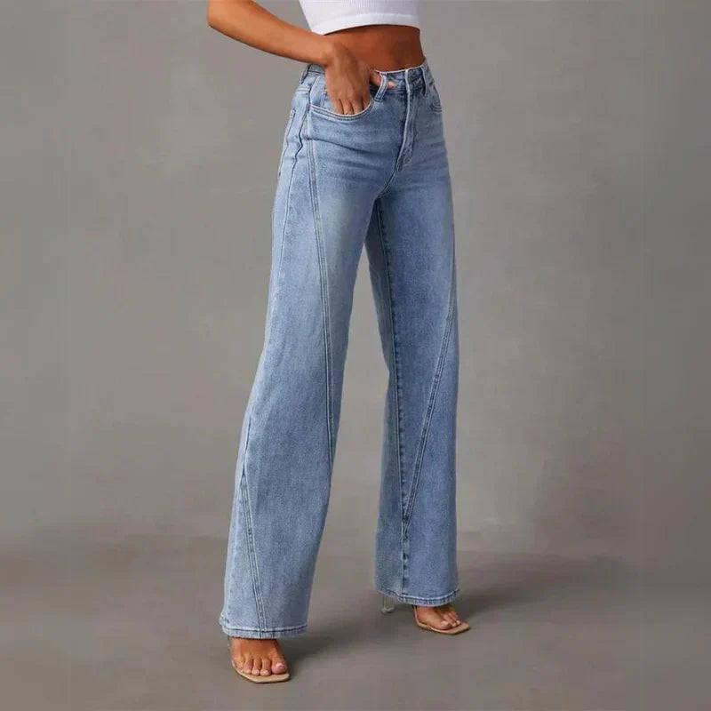 High-Waisted Wide Leg Jeans - Light Wash Denim