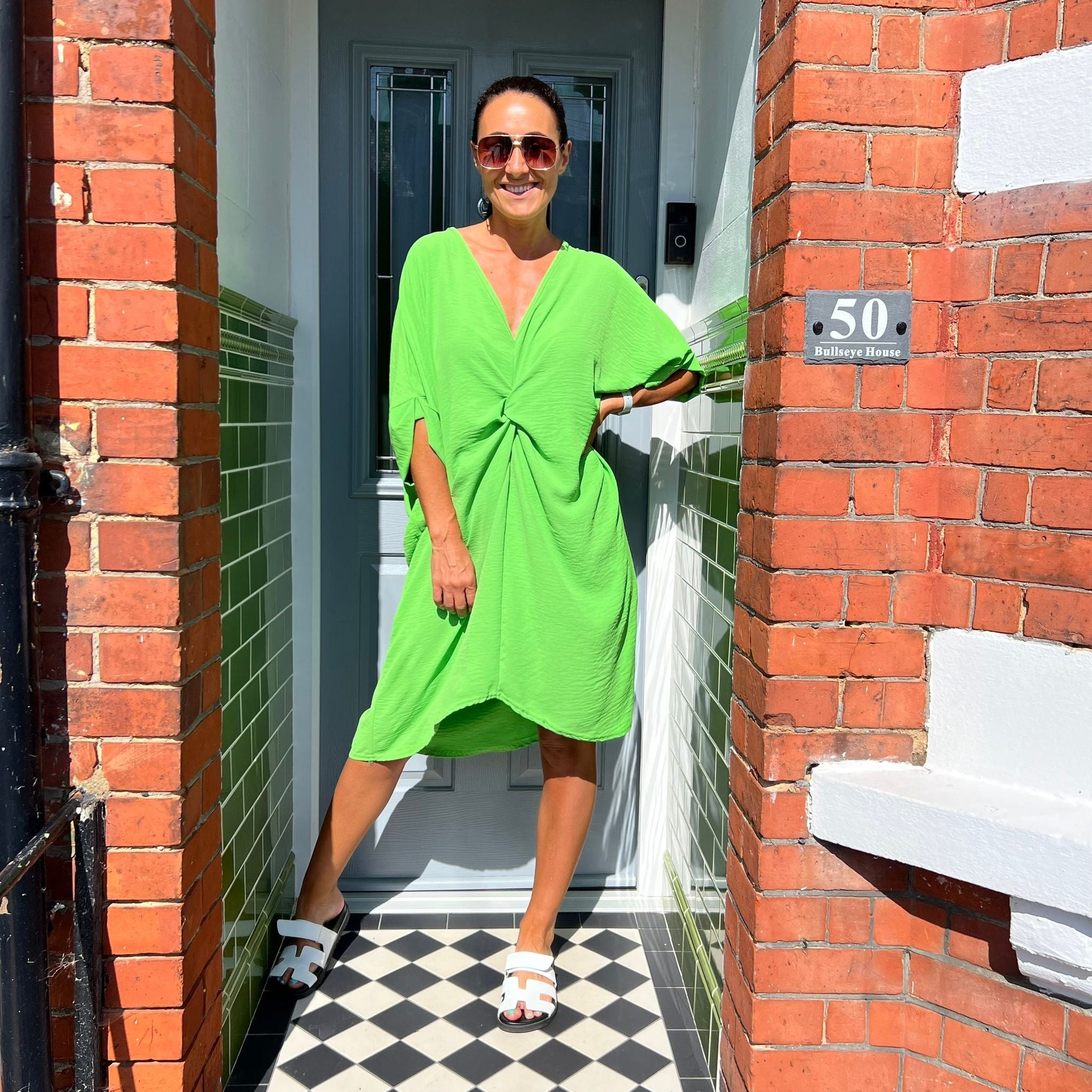 Knot-Waist Dress with Asymmetrical Hem