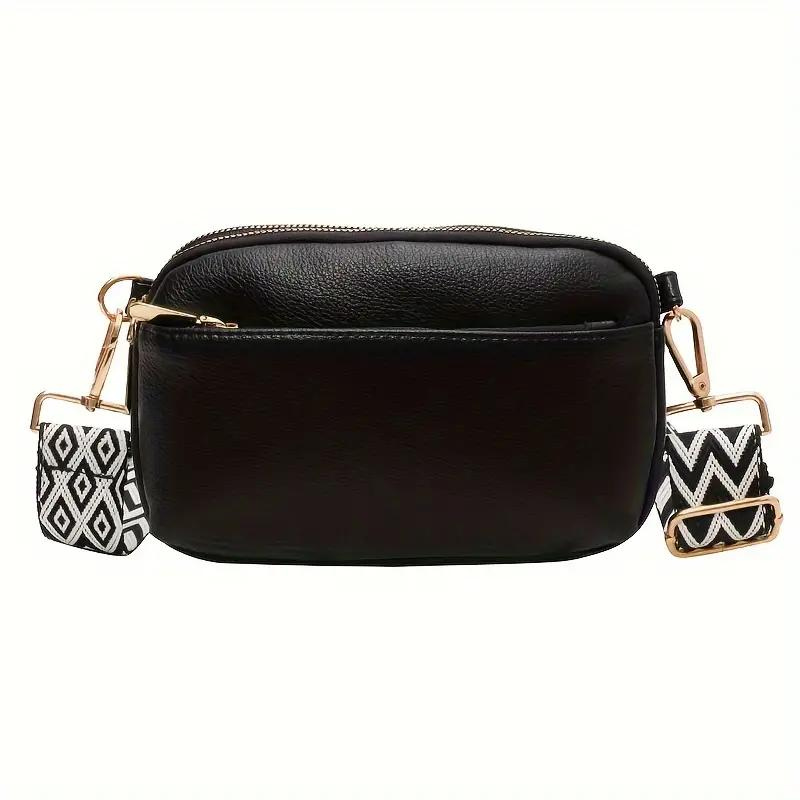 Patterned Strap Crossbody Bag with Gold Hardware