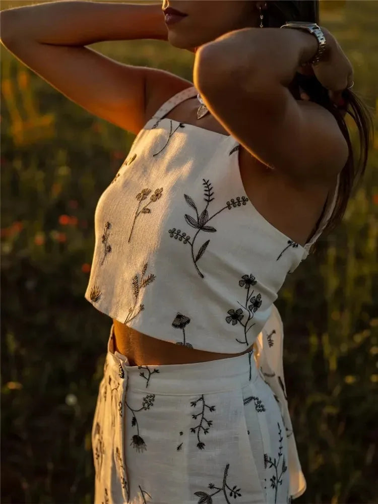 Floral Two-Piece Outfit - Tie-Front Crop Top