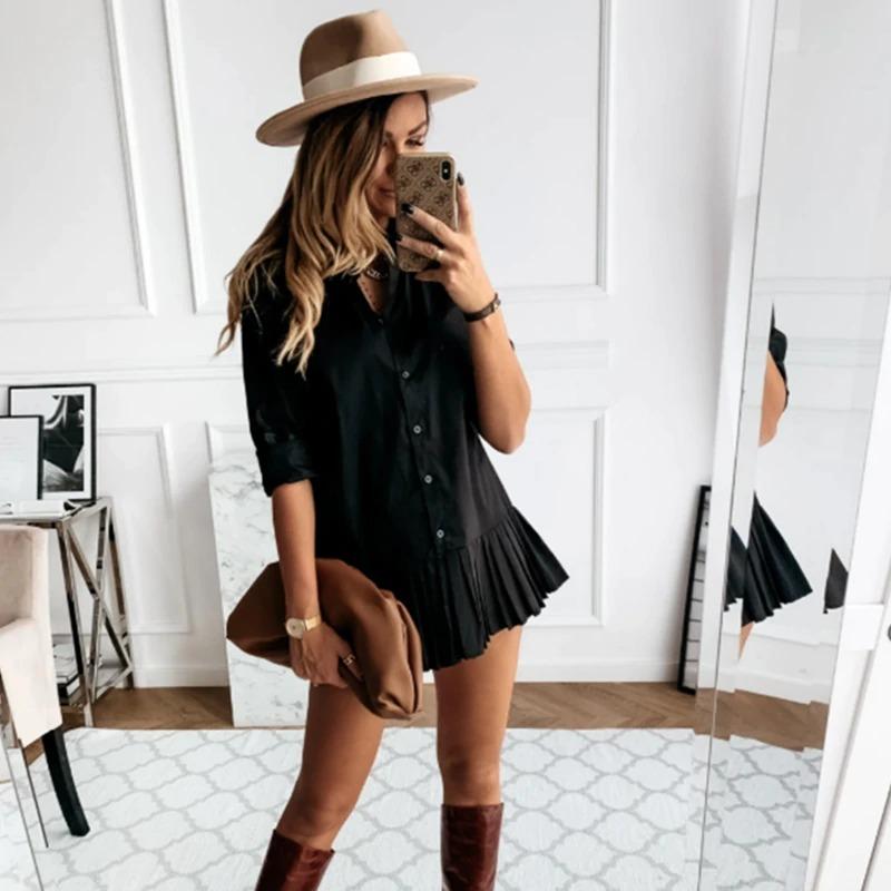 Pleated Shirt Dress - Button-Down Modern Classic