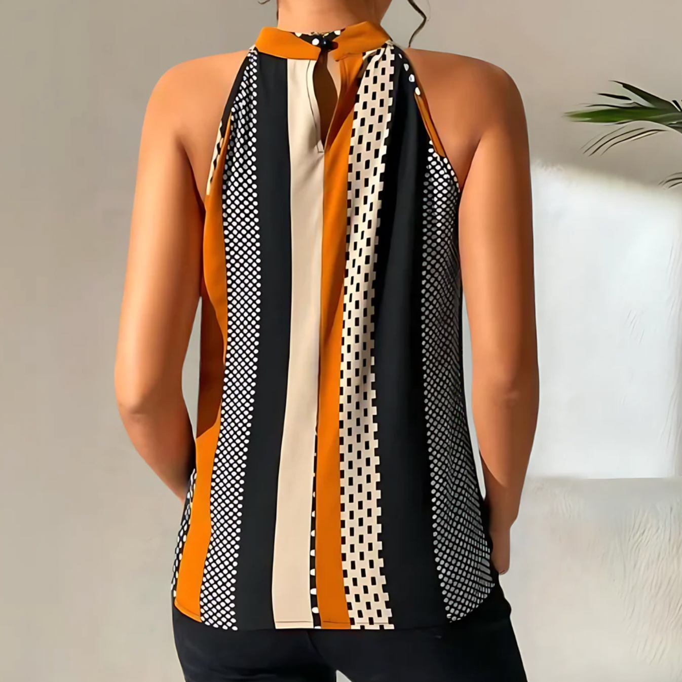 Geometric Halter Top with Vertical Stripes