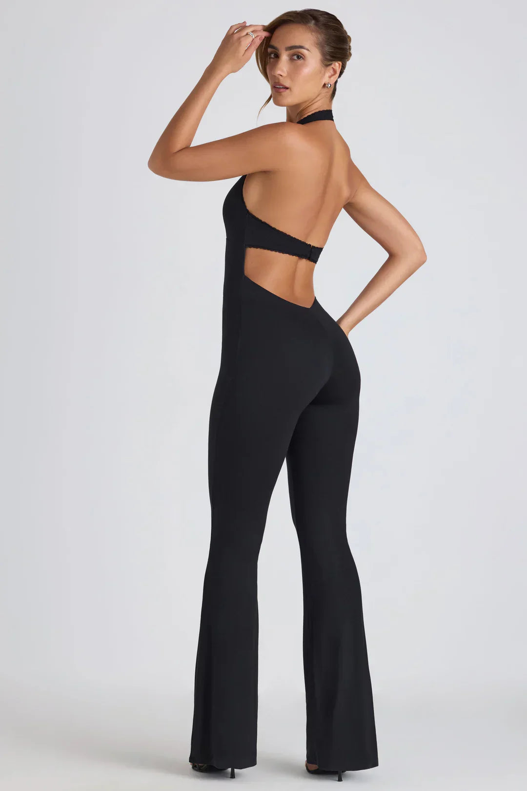 Women's Jumpsuit – Ribbed Halter Neck, Flared Leg, Figure-Hugging Silhouette-83502-49ec69e9-9d2f-4b97-84fb-f6d1b4e36861