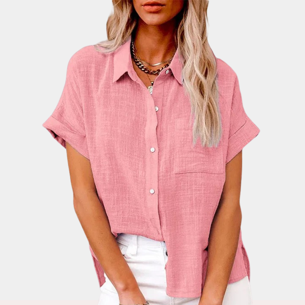 Relaxed Fit Button-Down Top - Cuffed Sleeves
