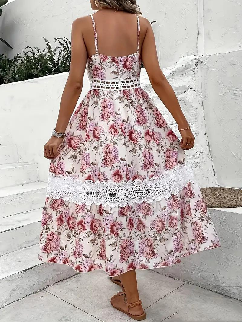 Floral Lace Midi Dress with V-Neck