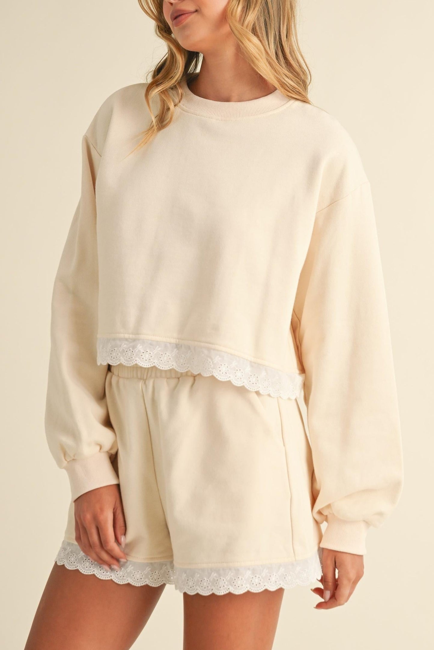 Lace Trim Lounge Set - Relaxed Fit Two-Piece