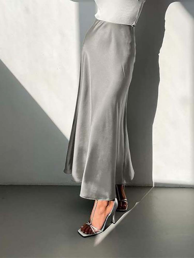 Silky A-Line Midi Skirt - High Waist
