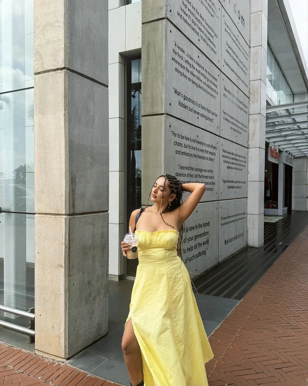 Strapless A-Line Dress - Ruffled Yellow Dress