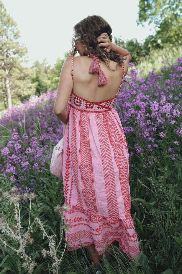 Bohemian Embroidered Maxi Dress - Tiered Skirt