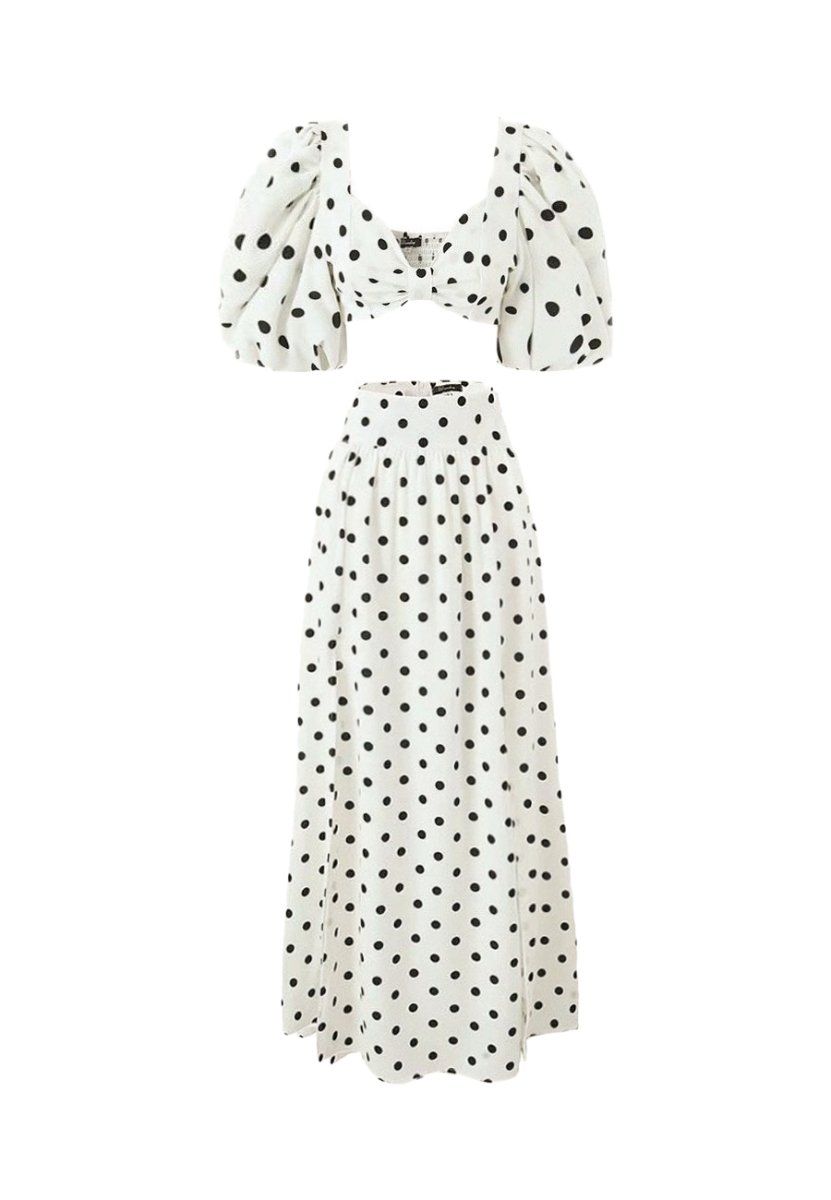 Polka Dot Two-Piece Dress with High Slit