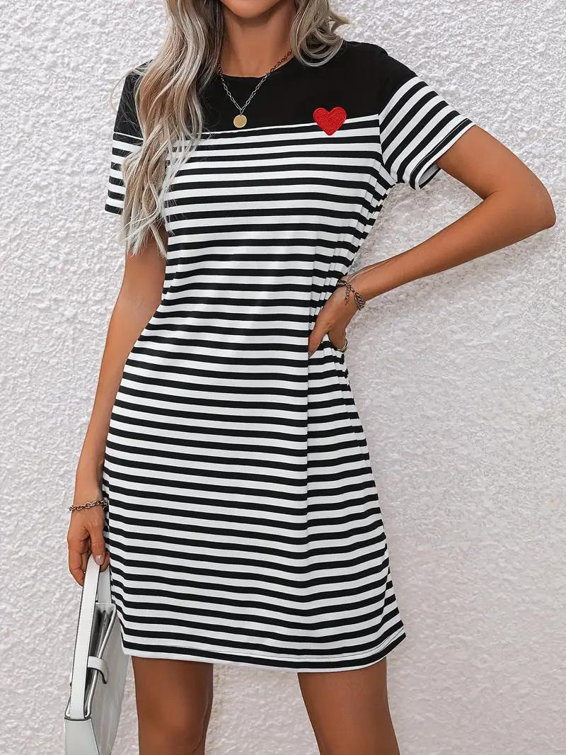 Striped A-Line Dress with Heart Detail
