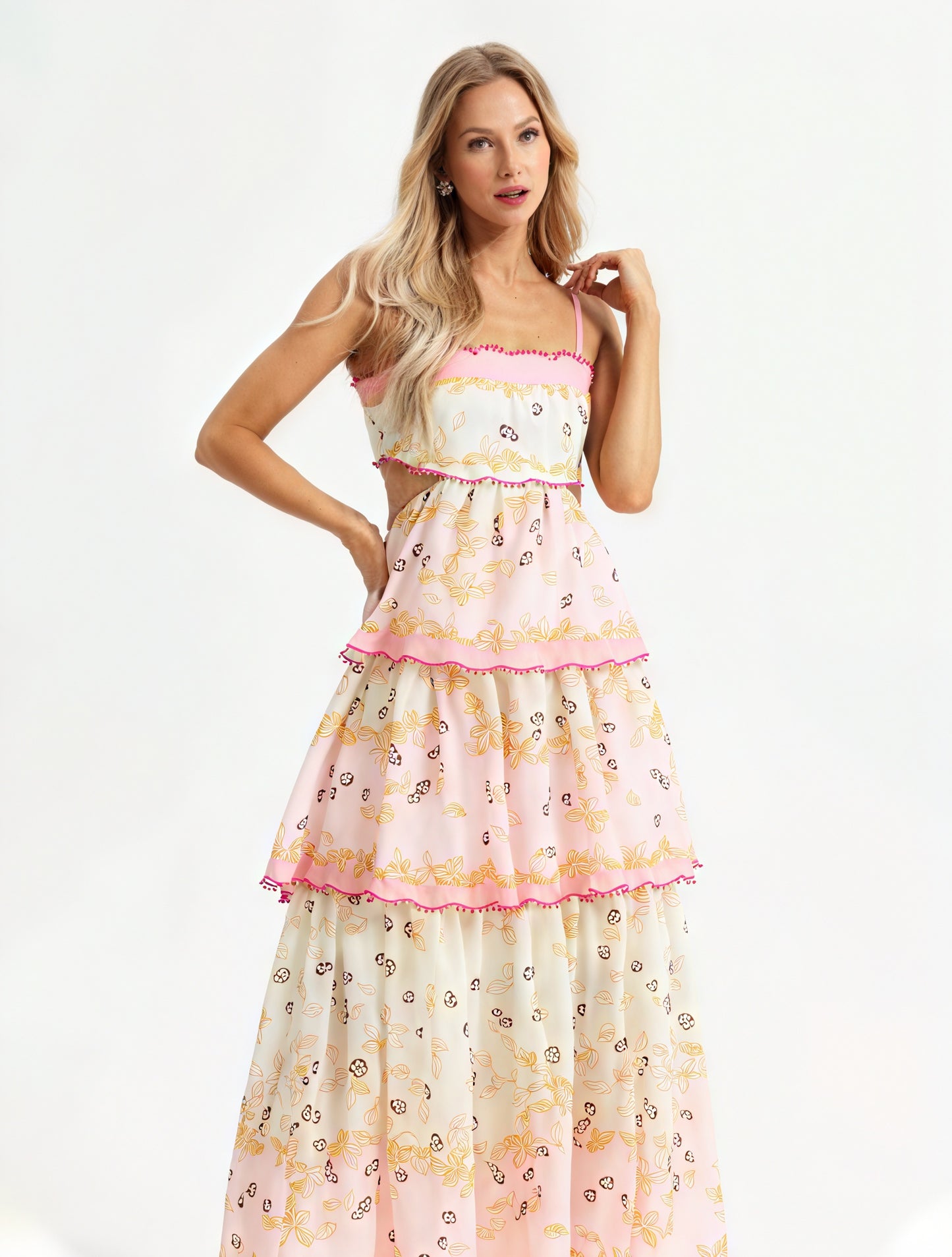 Floral Tiered Sundress with Cutout Details