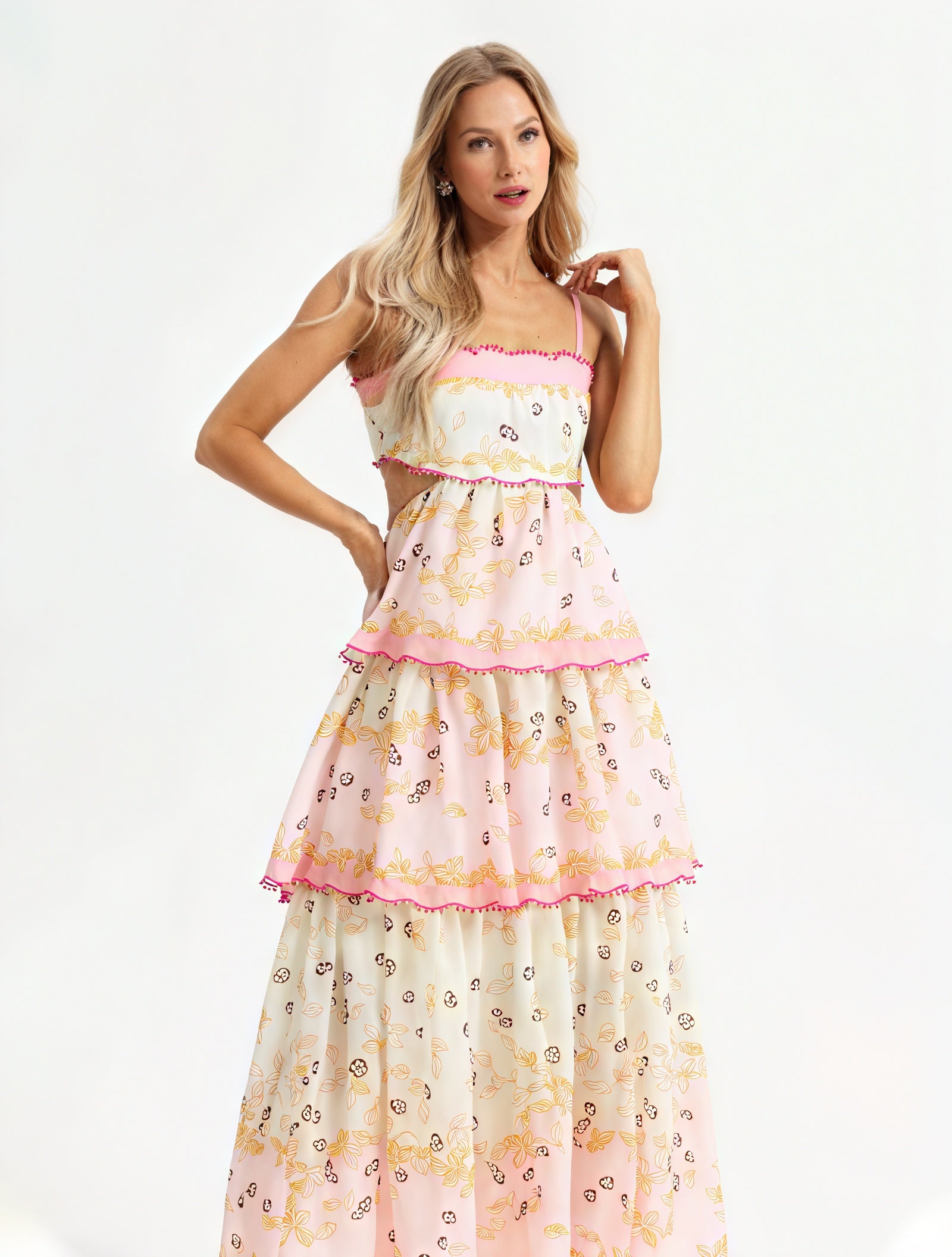 Floral Tiered Sundress with Cutout Details