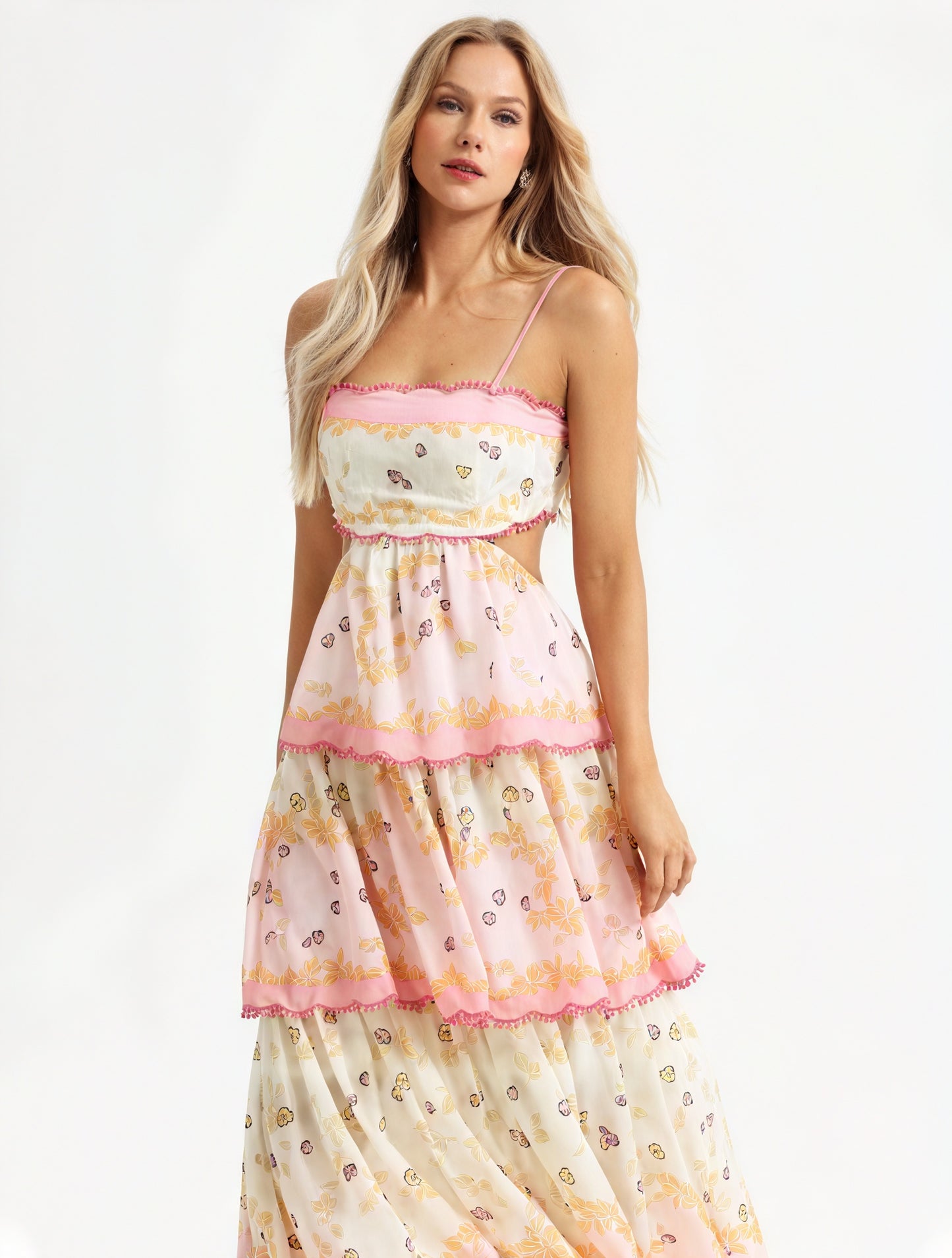 Floral Tiered Sundress with Cutout Details