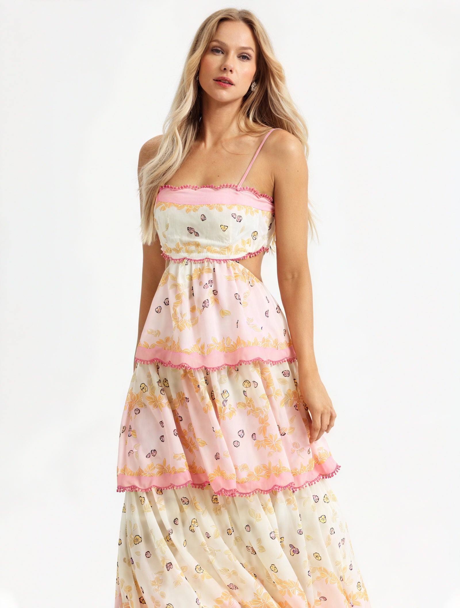 Floral Tiered Sundress with Cutout Details