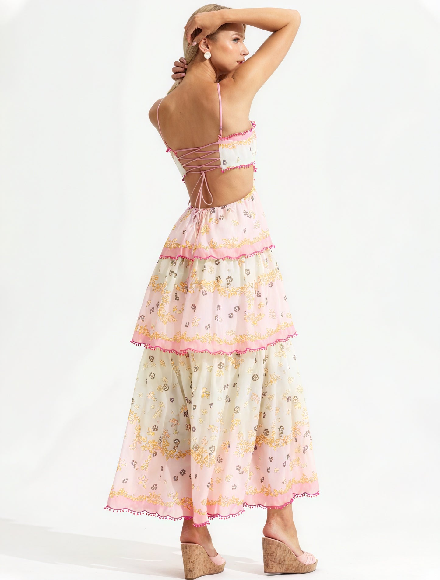 Floral Tiered Sundress with Cutout Details