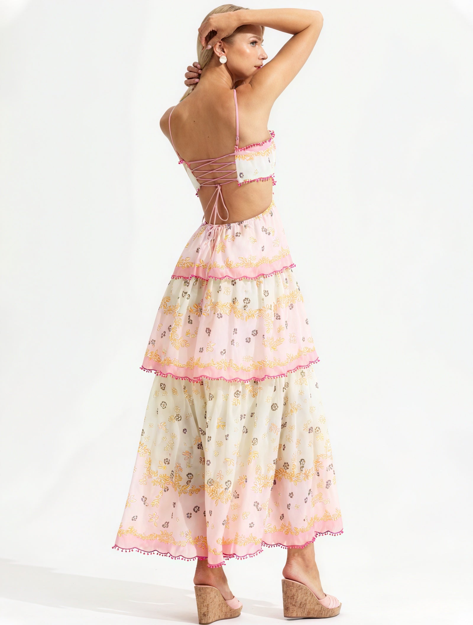 Floral Tiered Sundress with Cutout Details