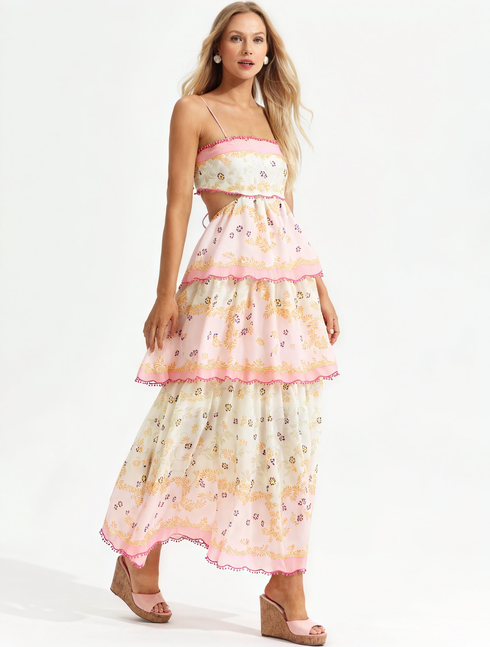 Floral Tiered Sundress with Cutout Details