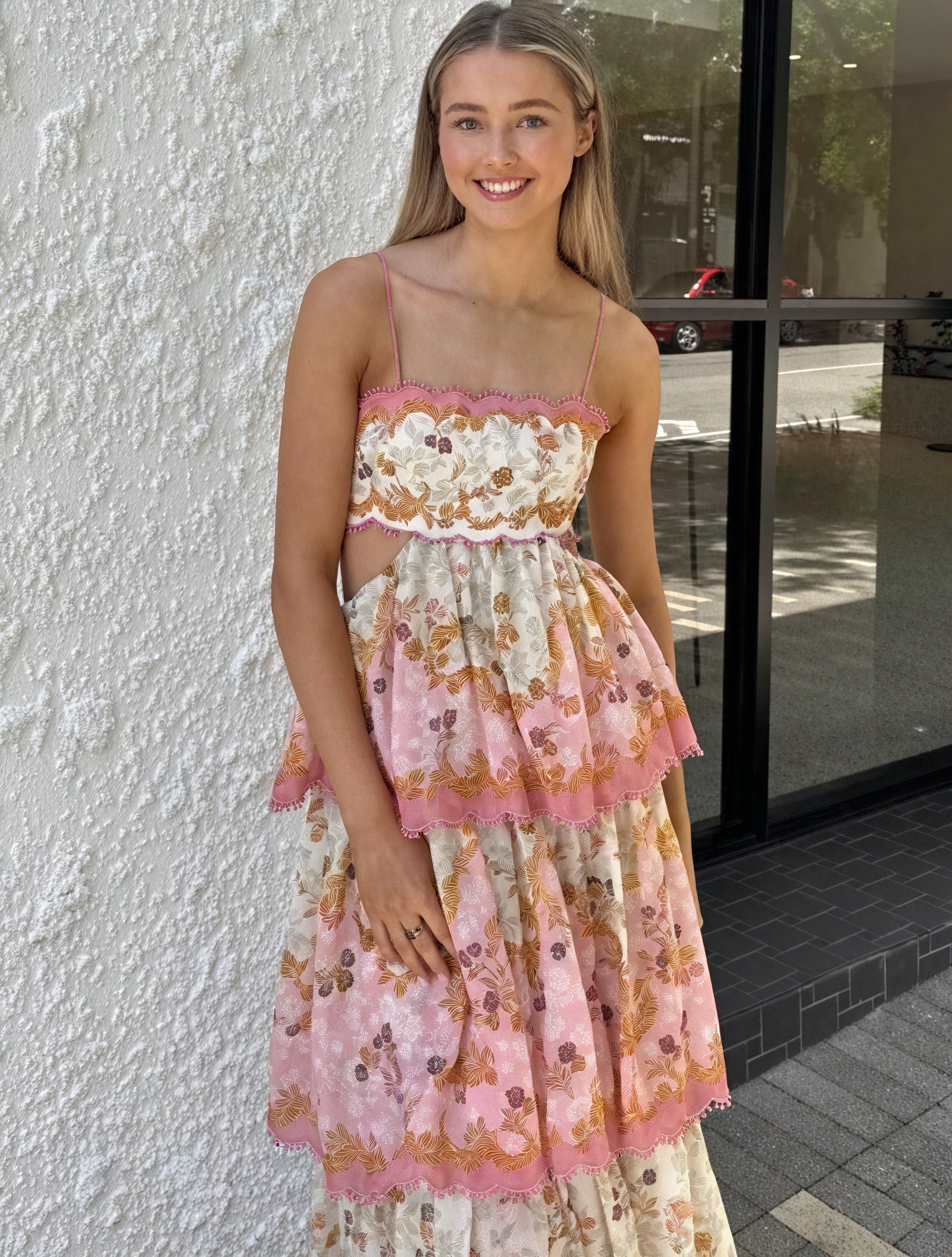 Floral Tiered Sundress with Cutout Details