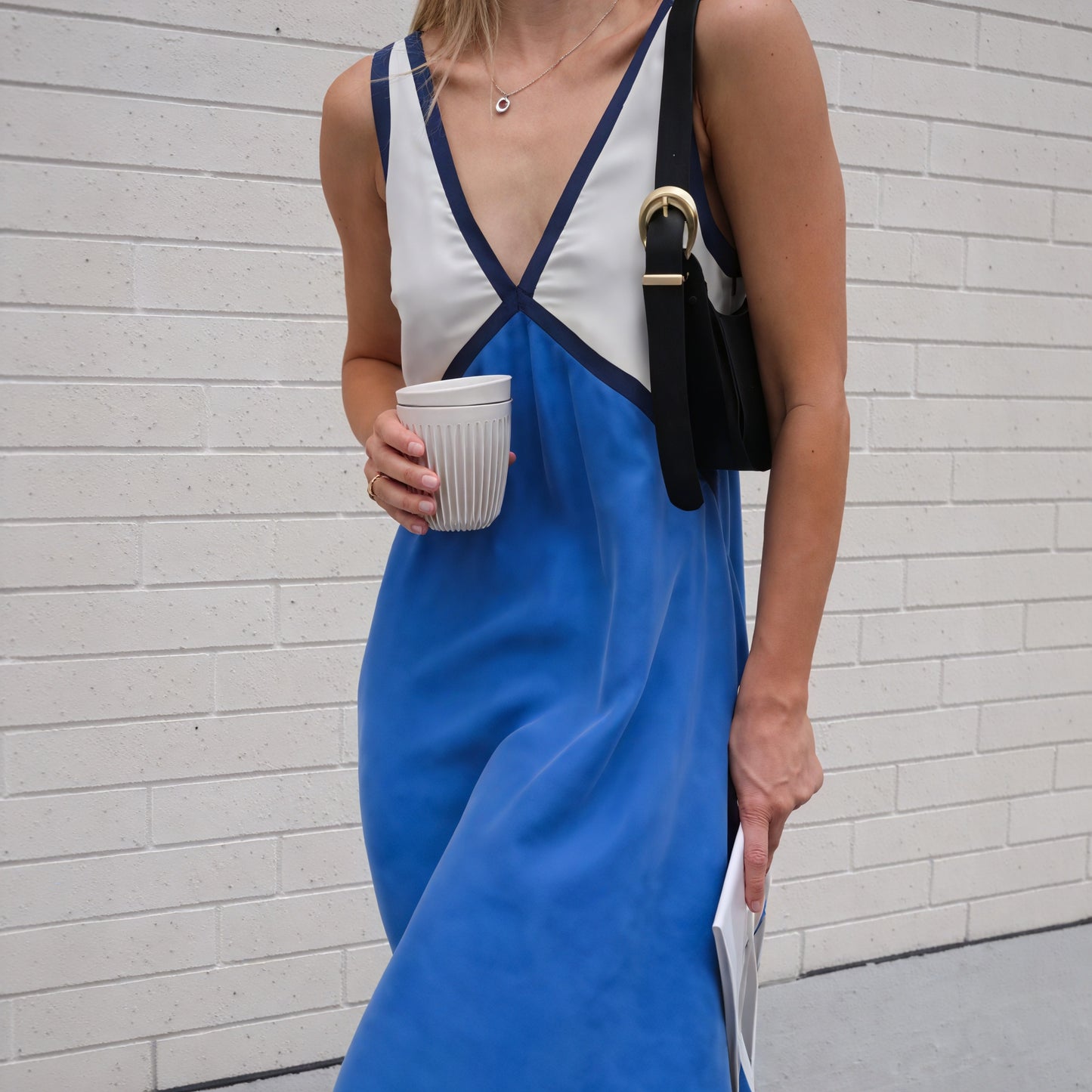 Color Block Midi Dress - Sleeveless V-Neck