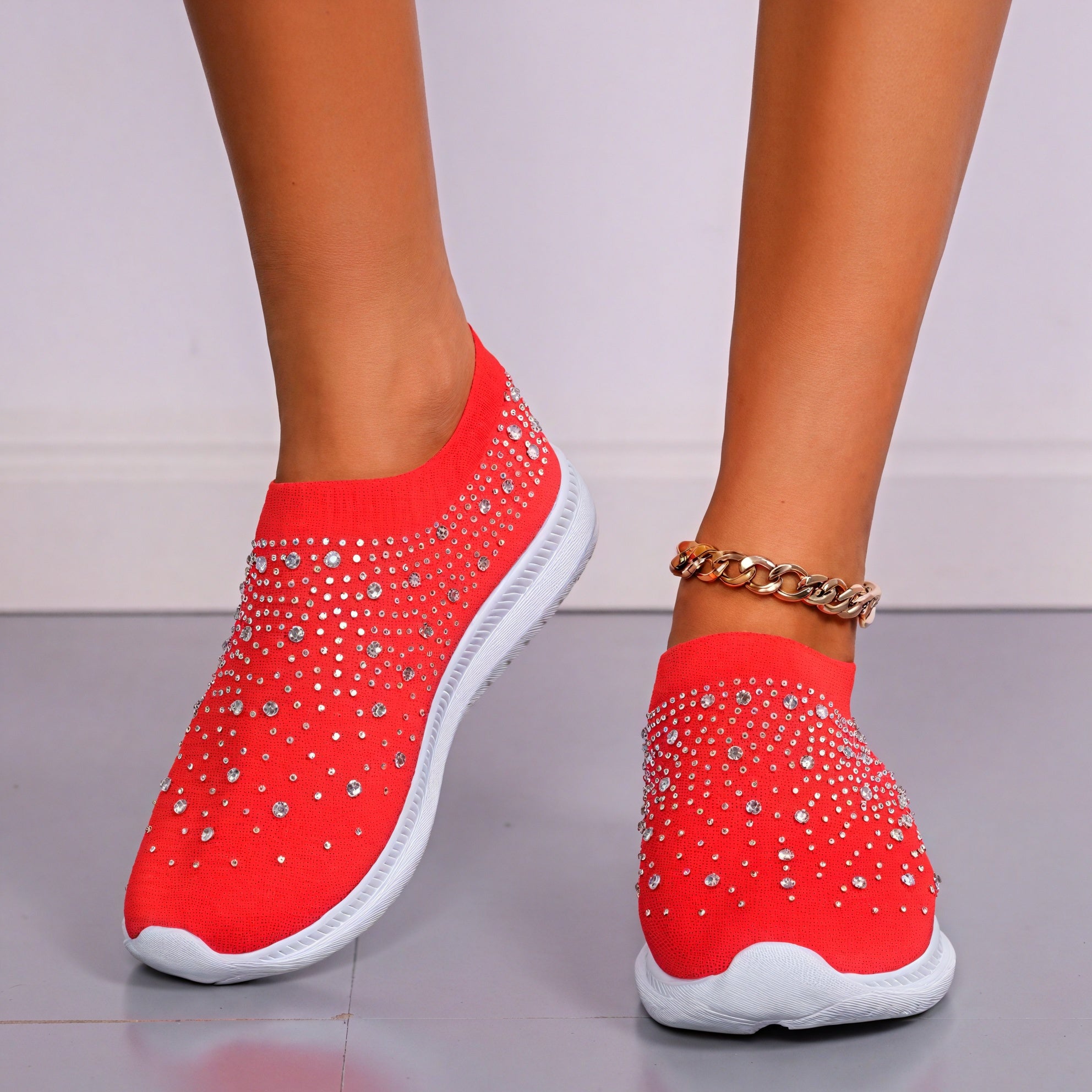 Rhinestone Knit Slip-On Sneakers
