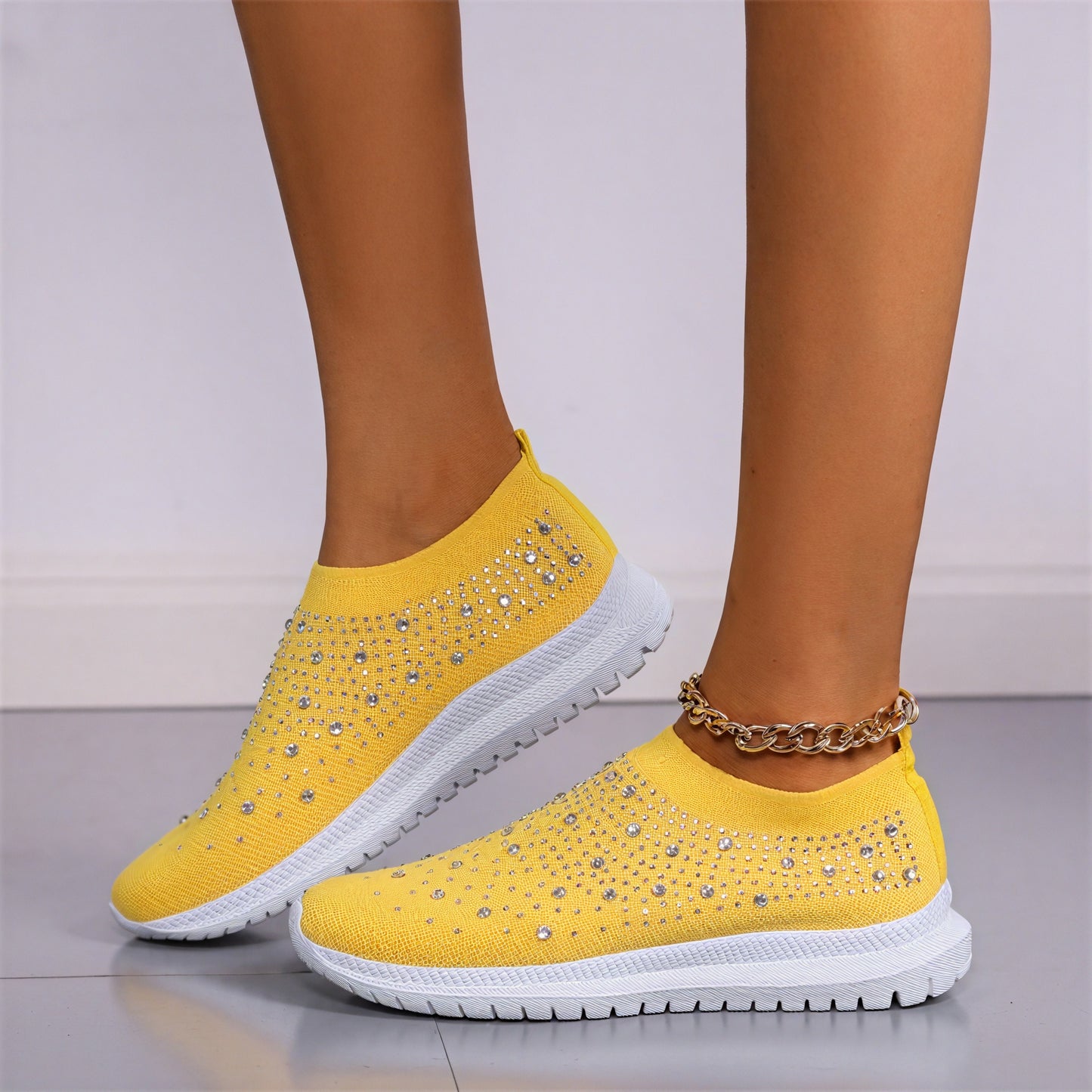 Rhinestone Knit Slip-On Sneakers