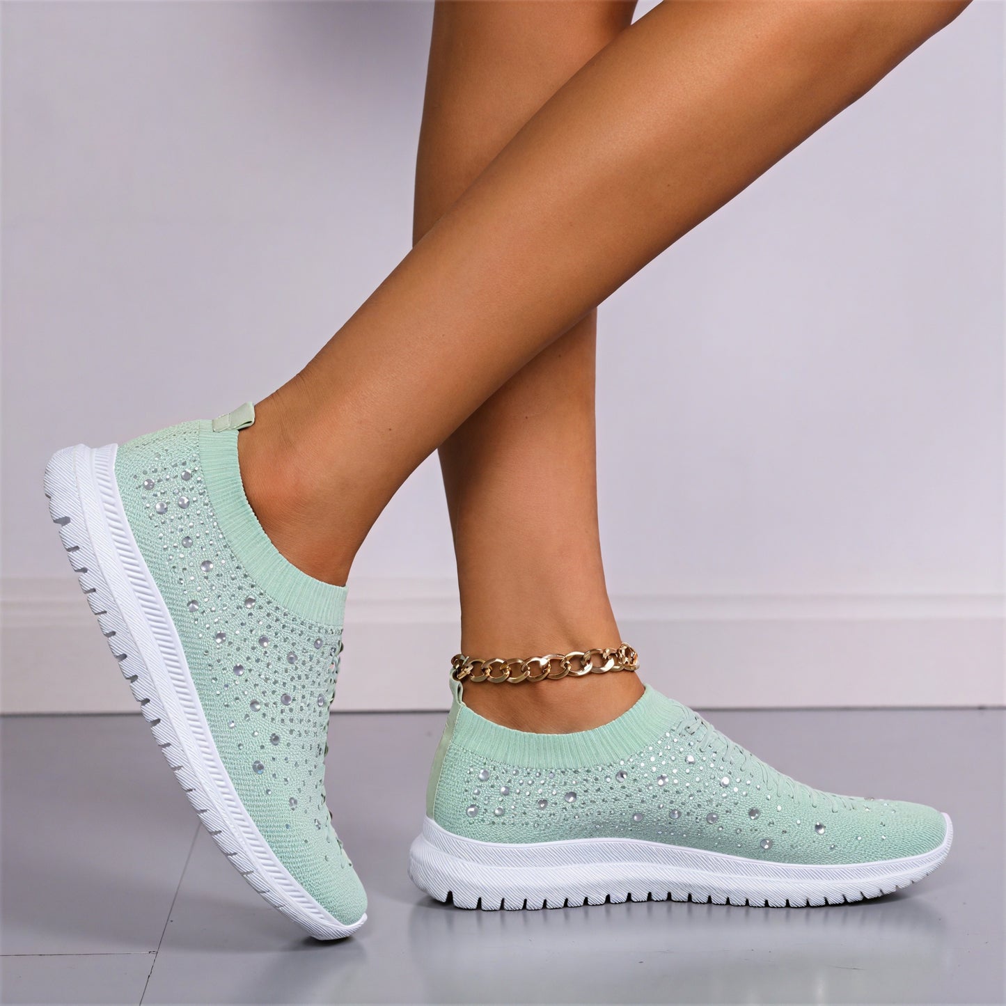 Rhinestone Knit Slip-On Sneakers