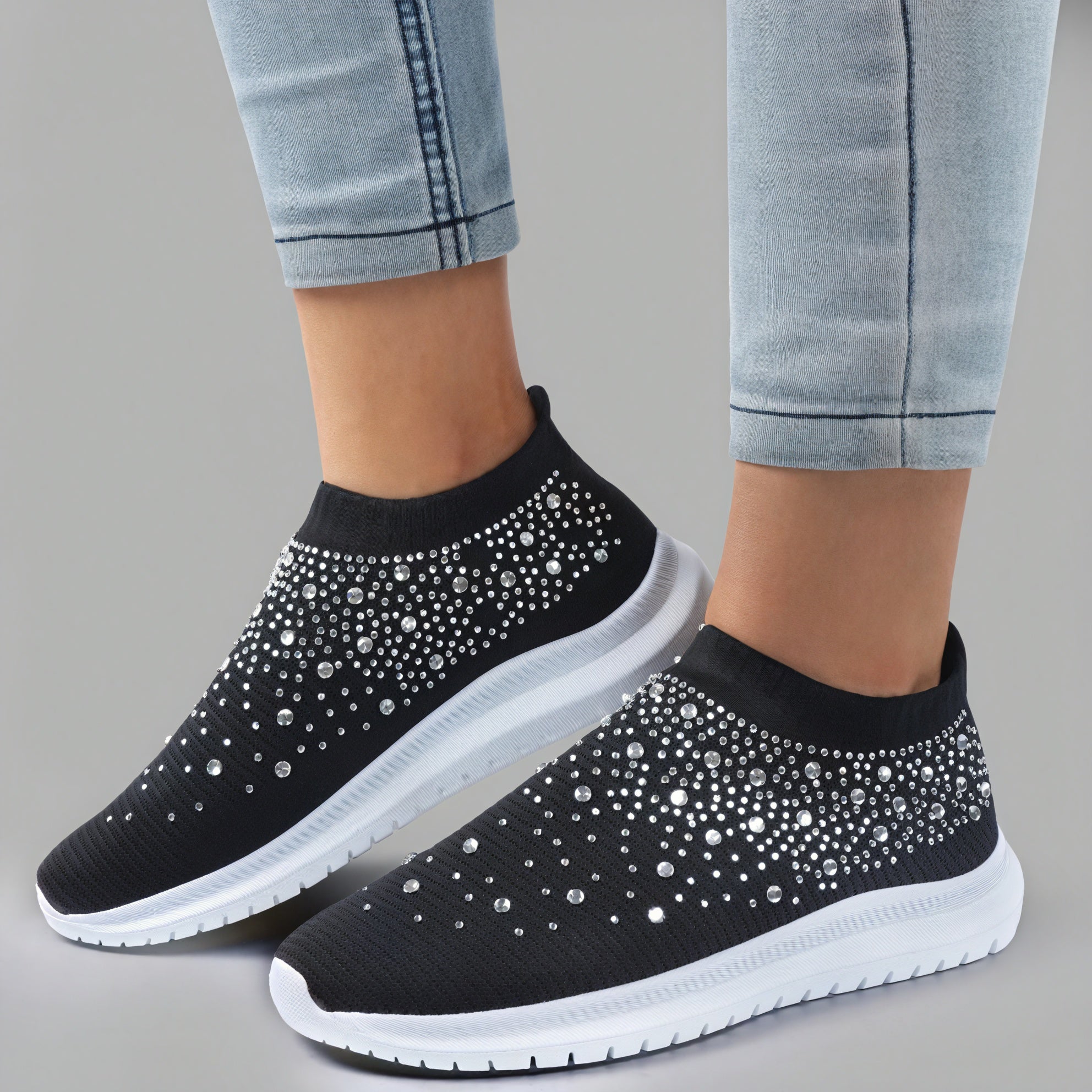 Rhinestone Knit Slip-On Sneakers