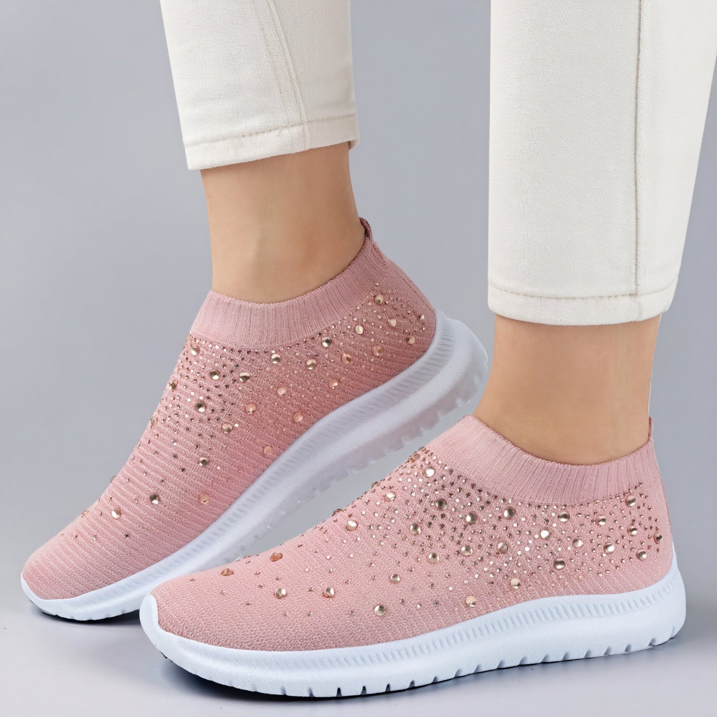 Rhinestone Knit Slip-On Sneakers