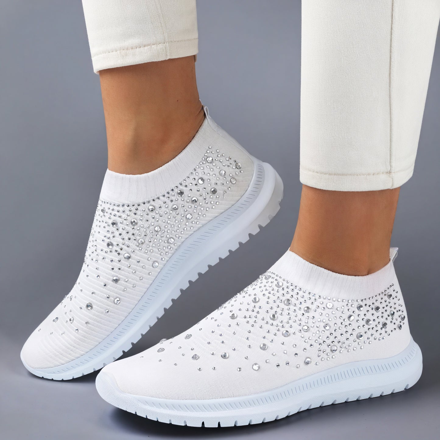 Rhinestone Knit Slip-On Sneakers