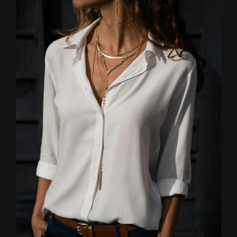 Relaxed Button-Up Blouse - Lightweight Cotton Blend